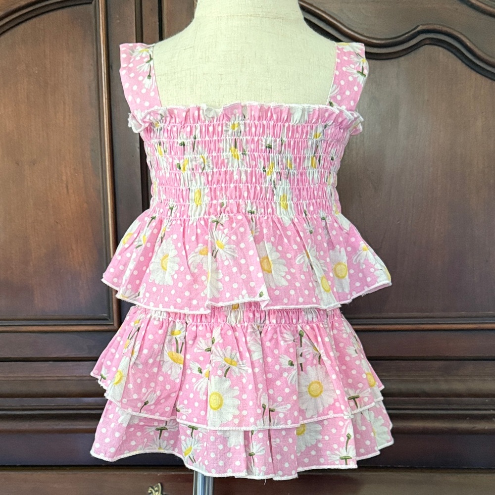 Monnalisa Floral Ruffle Top & Skirt Set 2T Pink Designer Italy